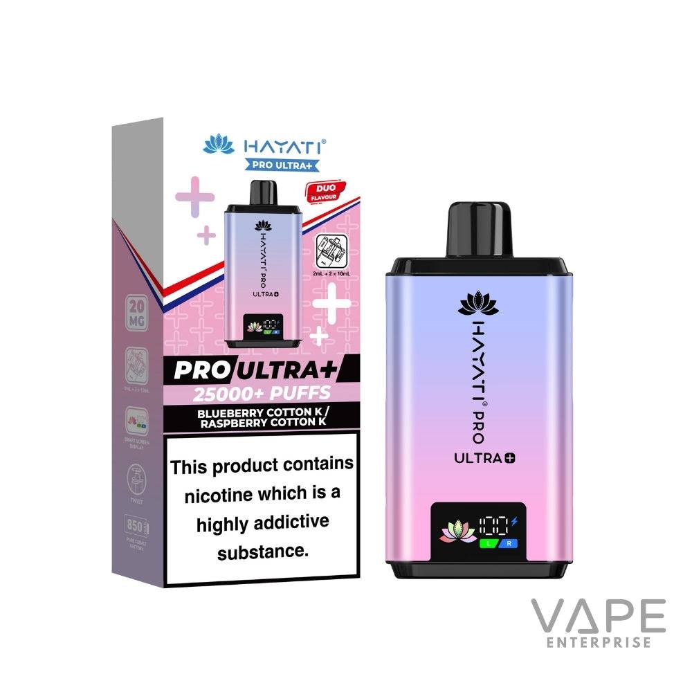 Hayati Pro Ultra Plus 25000 puffs vape kit Blueberry Cotton K Raspberry Cotton K flavour 20mg
