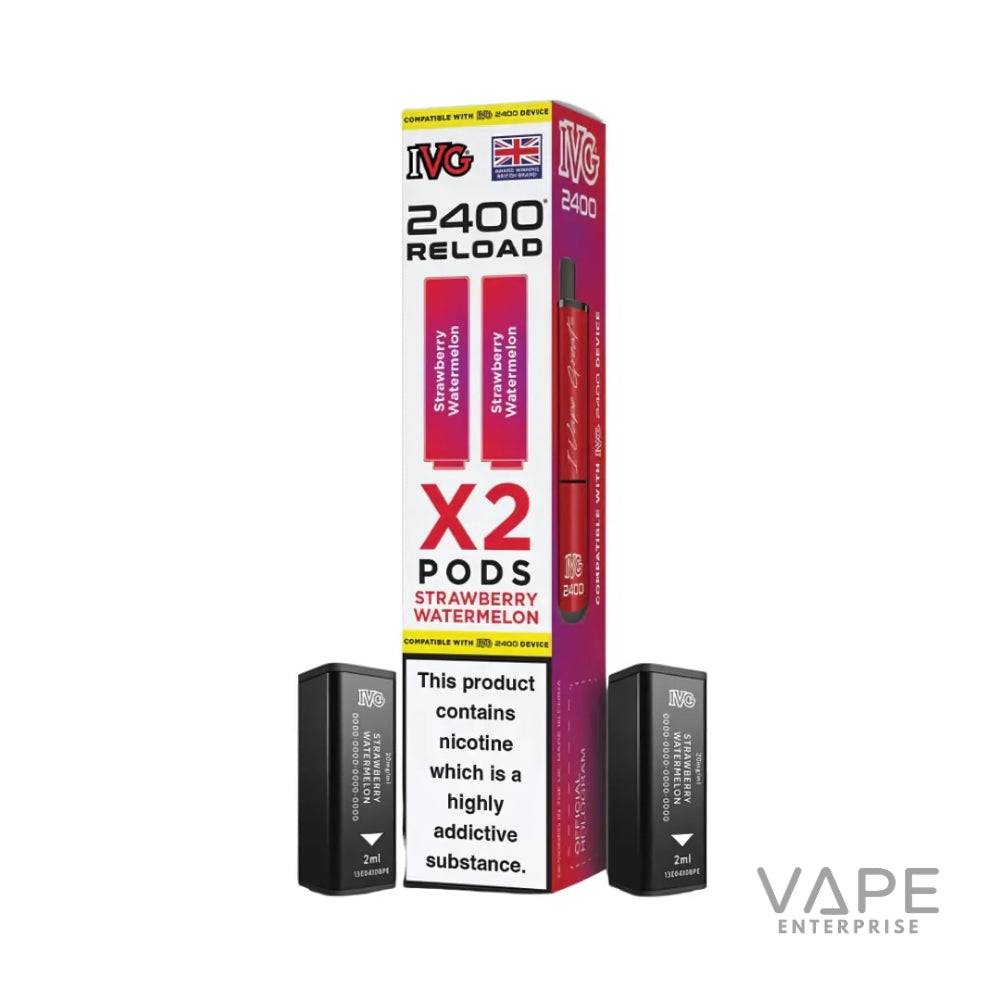 IVG 2400 Reload Strawberry Watermelon vape pods package with two black refill pods