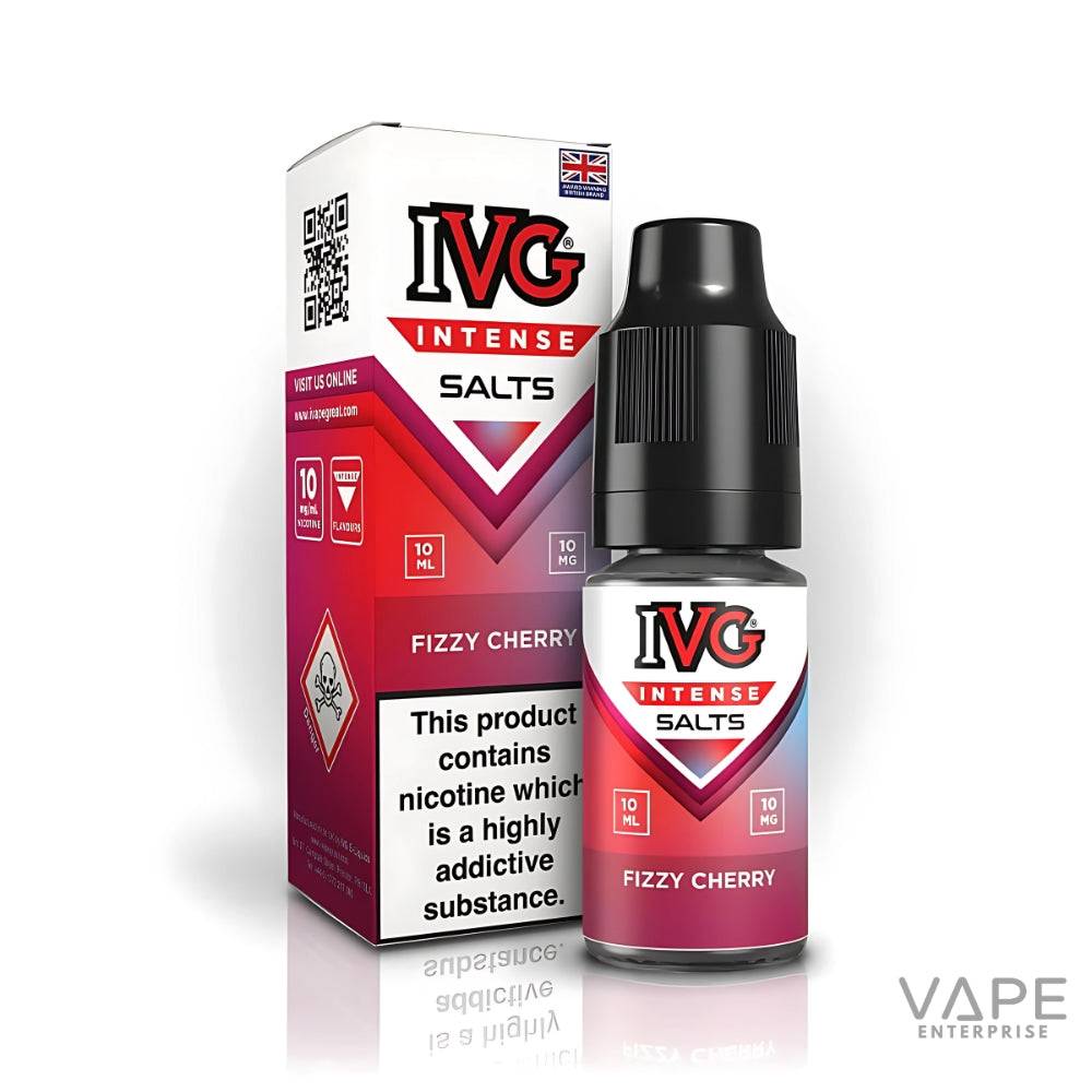 IVG Intense Salts Fizzy Cherry nicotine salt vape e-liquid bottle and packaging