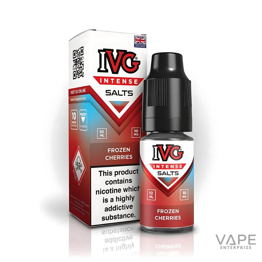 IVG Intense Salts Frozen Cherries nicotine vape liquid 10ml bottle and packaging