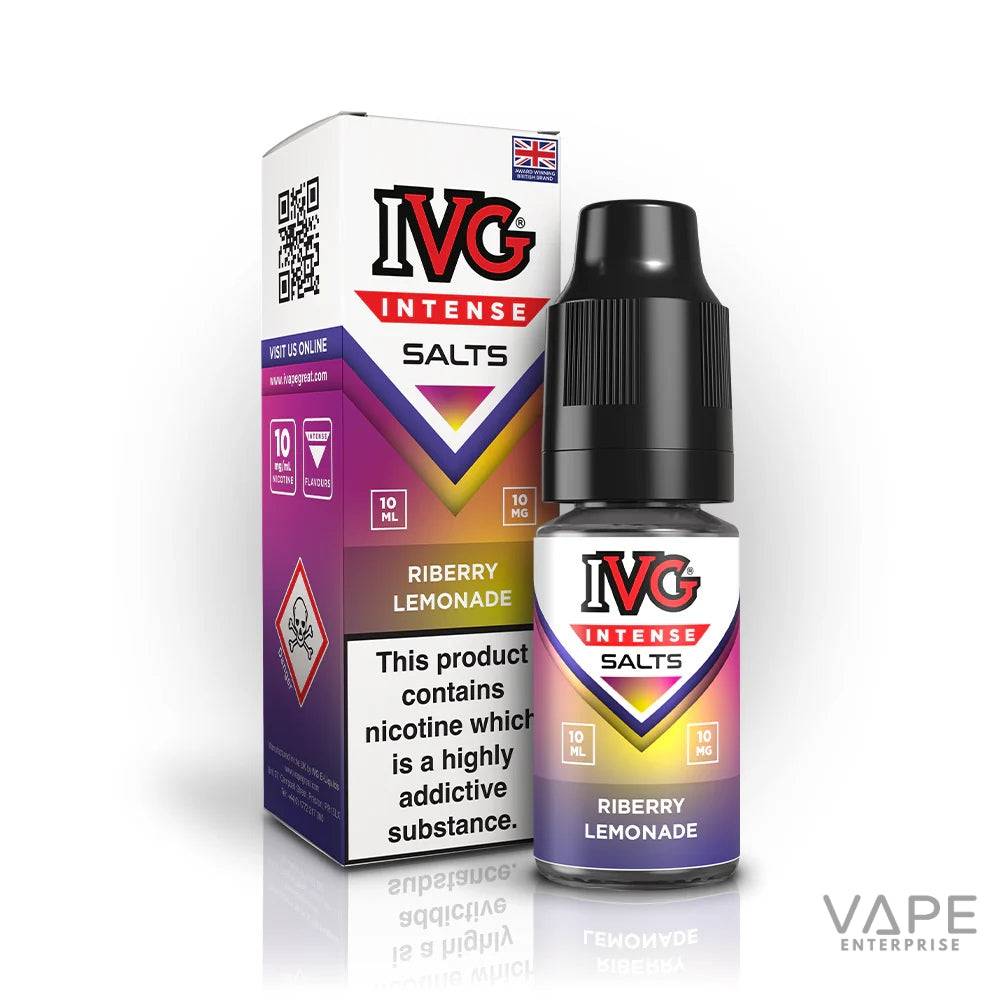 IVG Intense Salts Riberry Lemonade 10ml nicotine salt vape juice with warning label