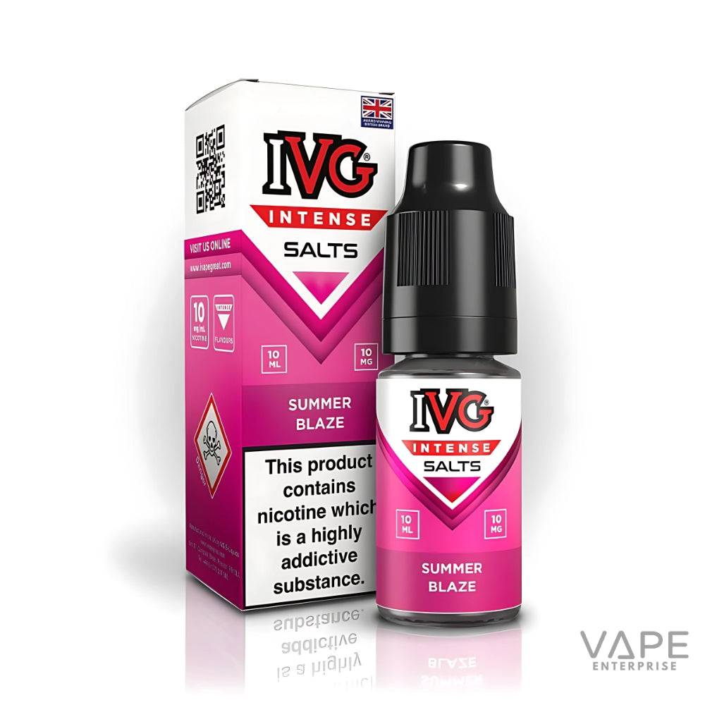 IVG Intense Salts Summer Blaze 10ml nicotine vape liquid bottle and packaging in pink