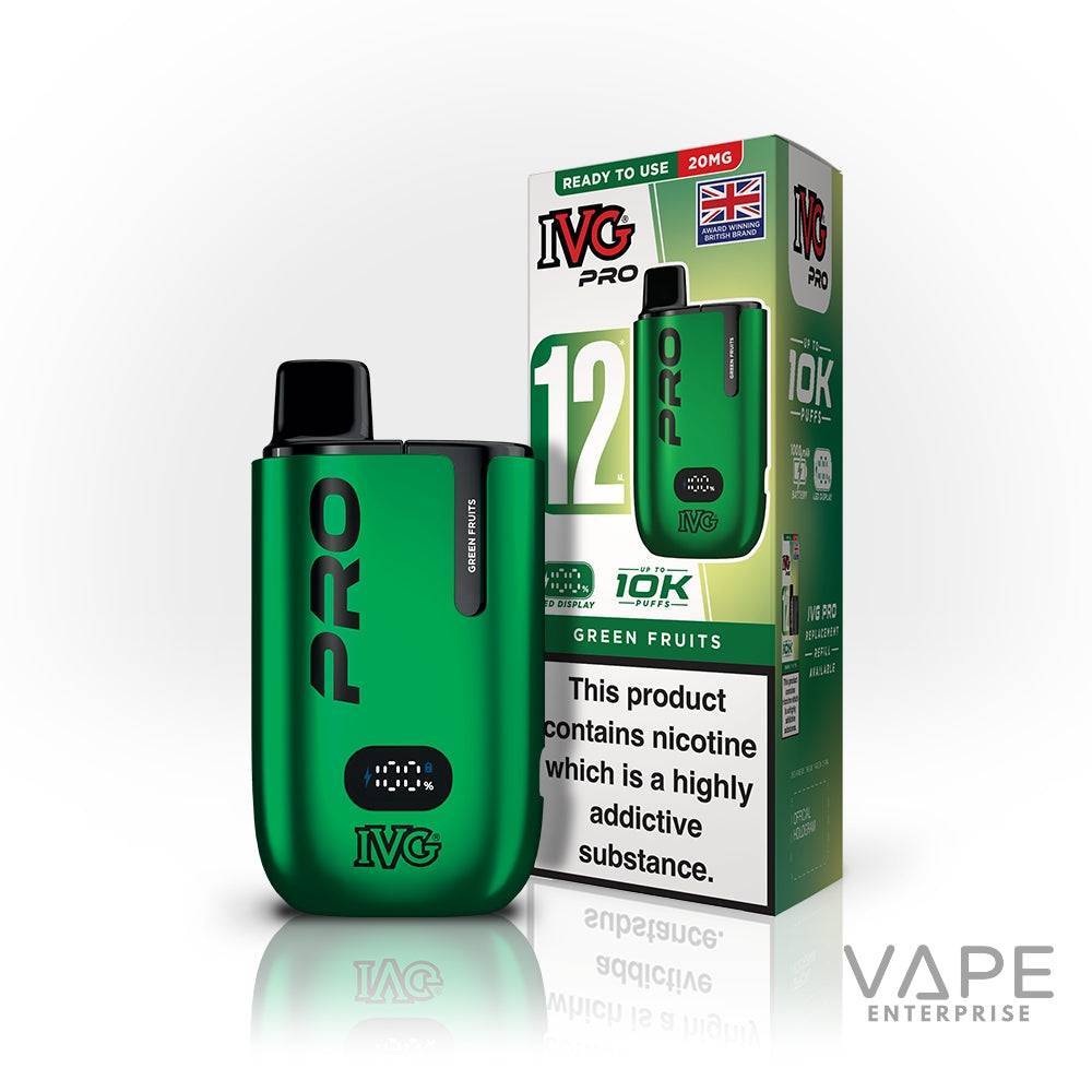 IVG Pro 12 disposable vape kit in green fruits flavor with 20mg nicotine and 10K puffs