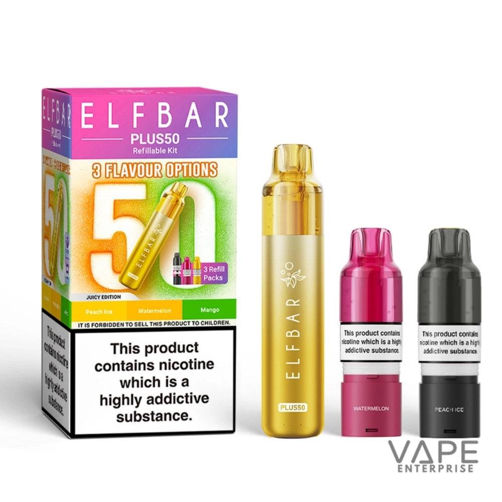 Elf Bar vape device and packaging on a white background
JuicyEdition