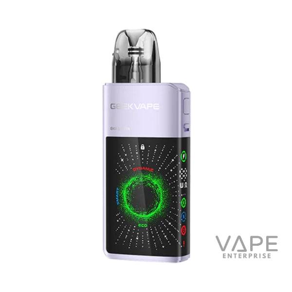 Geekvape Digi-QVista purple pod vape device with digital display showing dynamic and eco modes