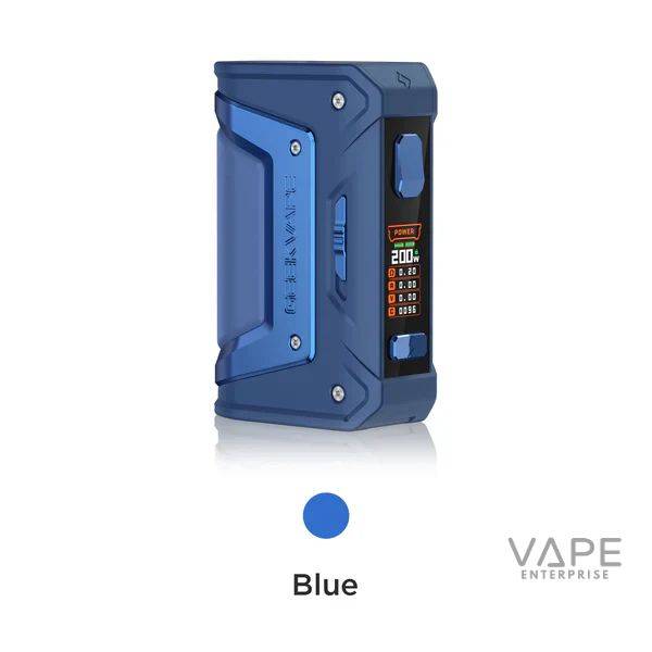 Blue Rinnway Legend-2 vape mod with digital display showing 200W power setting