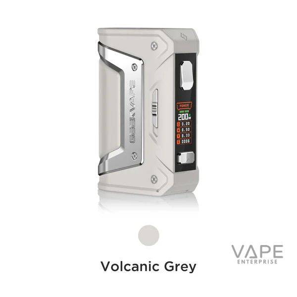 Geekvape Legend 2 vape mod in volcanic grey with color screen and power adjustment buttons