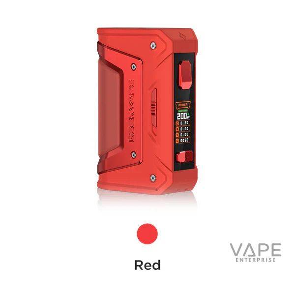 Red Geekvape Legend 2 Classic vape mod with digital display and adjustment buttons