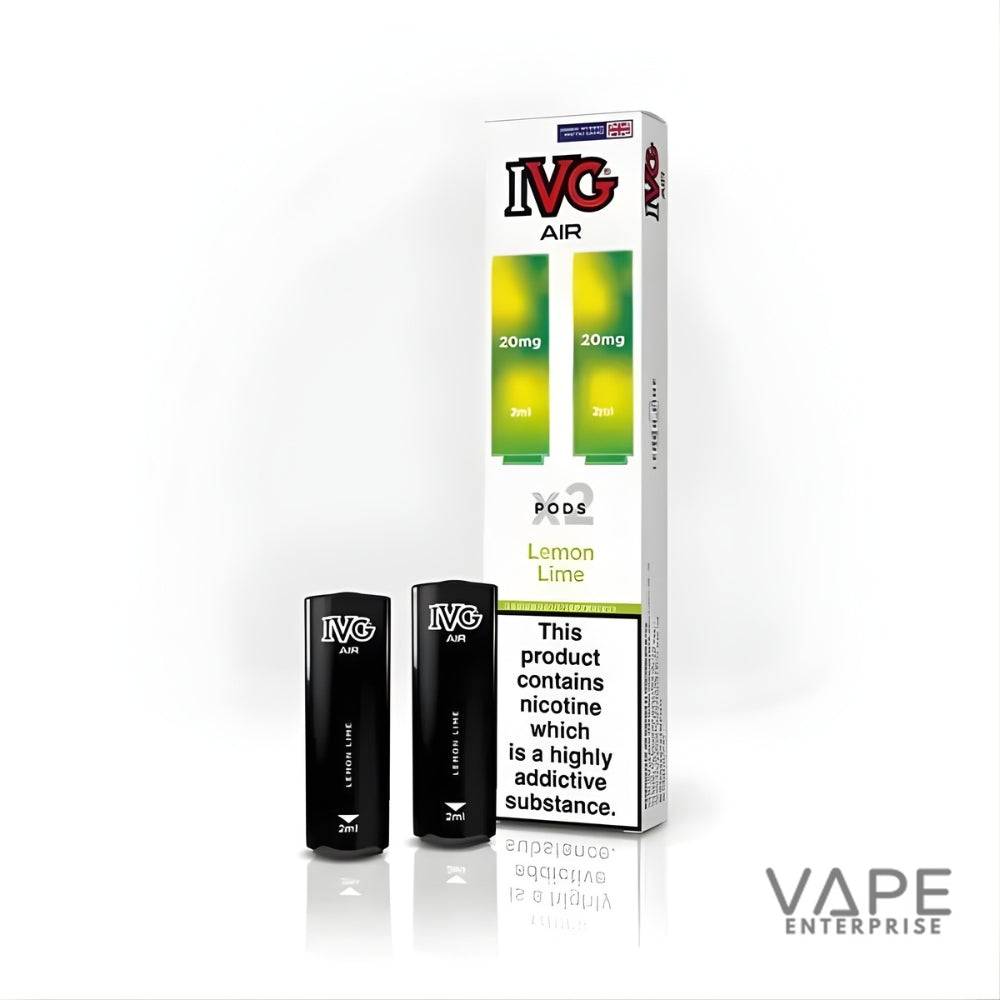 IVG Air Lemon Lime vape pods with 20mg nicotine, 2ml capacity, product warning label