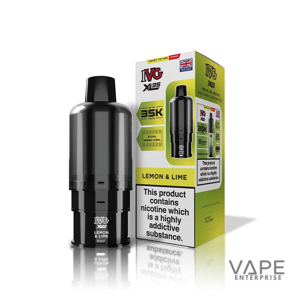 Black vape device with IVG XL25 packaging on a white background
LemonLime