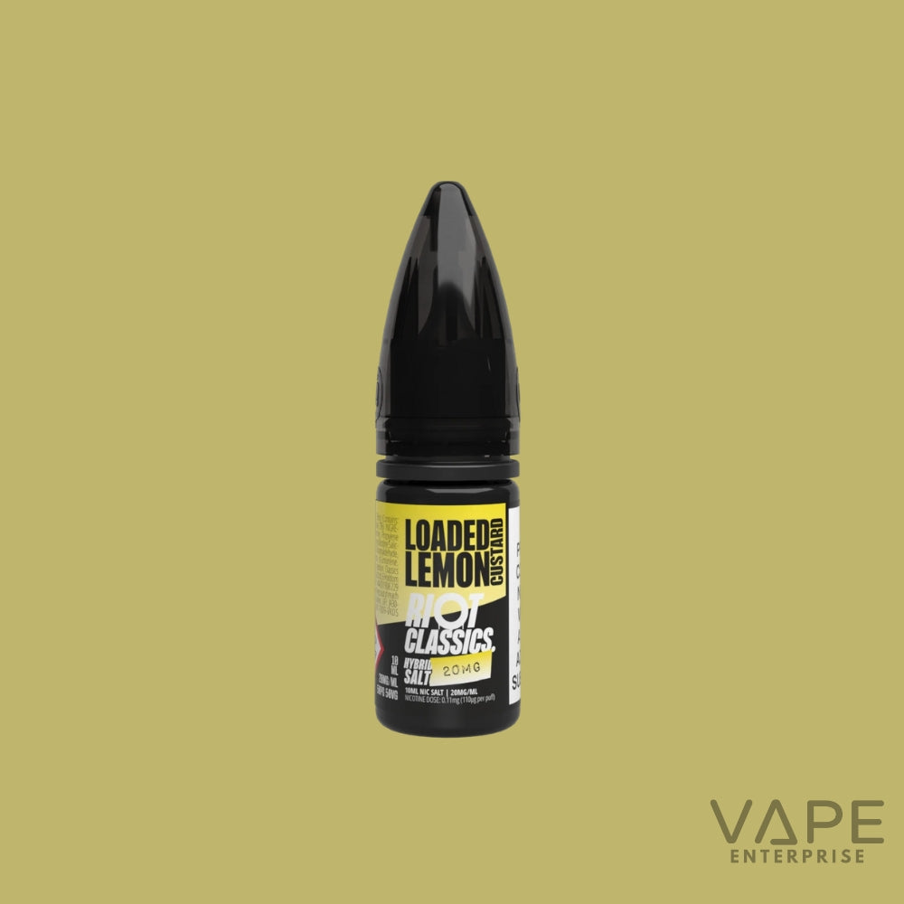 Vape device with 'Loaded Lemon' flavor on a beige background