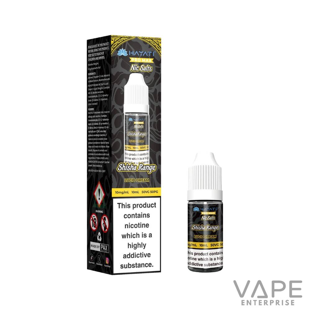 Hayati Pro Max Nic Salts Shisha Range Lucid Dream 10ml nicotine vape liquid with warning