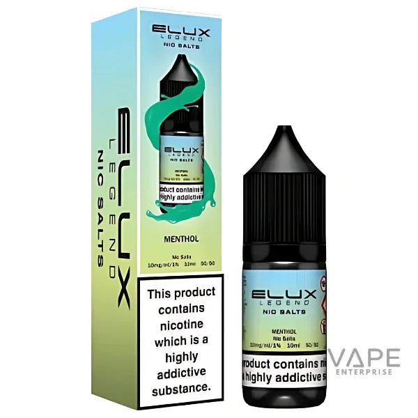 Elux Legend Nic Salts Menthol vape liquid 10ml bottle with packaging, nicotine salt e-liquid for refillable vape kits