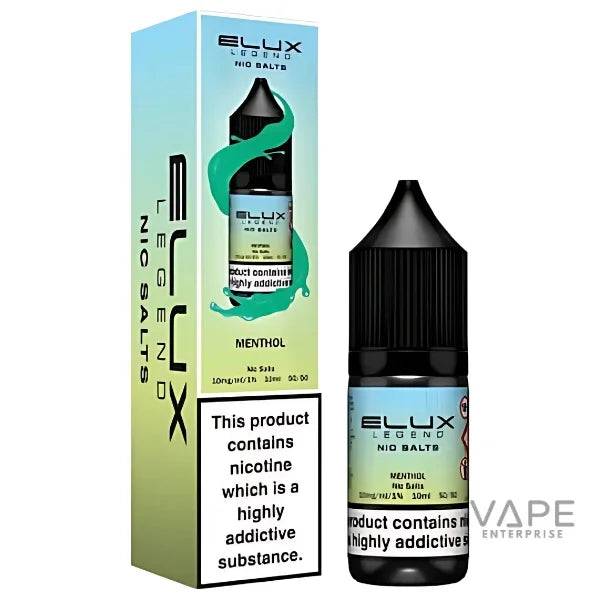 Elux Legend Nic Salts Menthol vape liquid 10ml bottle with packaging, nicotine salt e-liquid for refillable vape kits