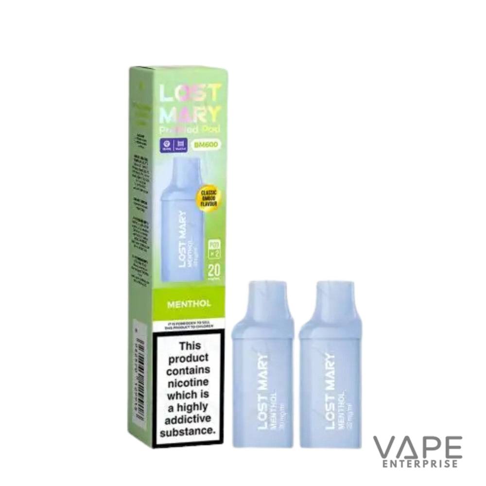 Lost Mary Menthol vape device and packaging on a white background
