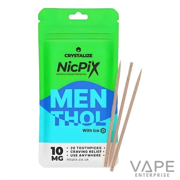 Crystallize NicPix menthol nicotine-infused toothpicks pack with three wooden toothpicks, 10 mg nicotine