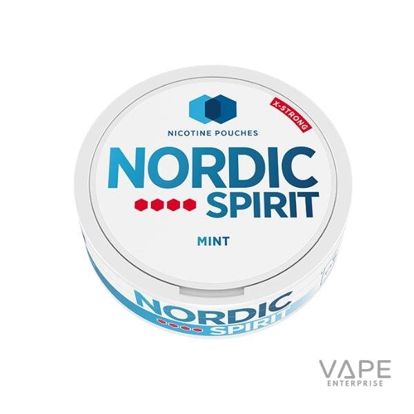 Nordic Spirit mint nicotine pouches tin with x-strong label and blue white design