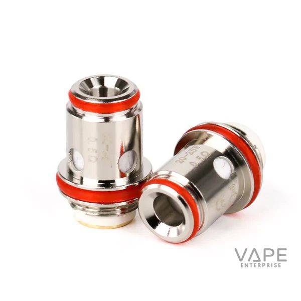 Two Oxva Unicoil 0.5 ohm mesh replacement coils with red silicone seals on white background