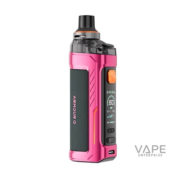Pink Vaporesso Armour G vape kit with digital display and orange buttons on white background