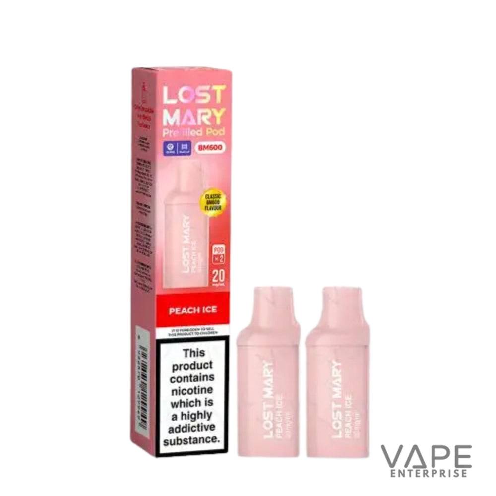 Lost Mary vape pod packaging with two pink vape pods on a white background