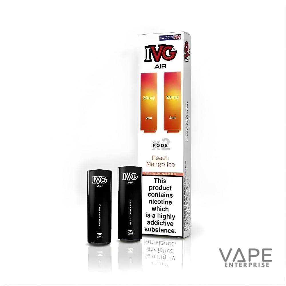 IVG Air Peach Mango Ice vape pods with 20mg nicotine, 2ml e-liquid each, on white background
