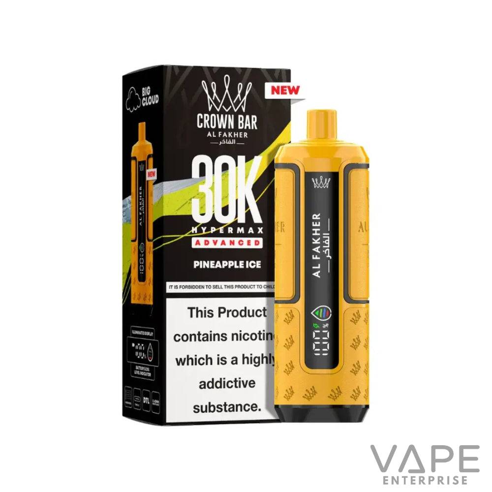 Al Fakher Crown Bar 30K Hypermax Advanced Pineapple Ice disposable vape with black and yellow packaging