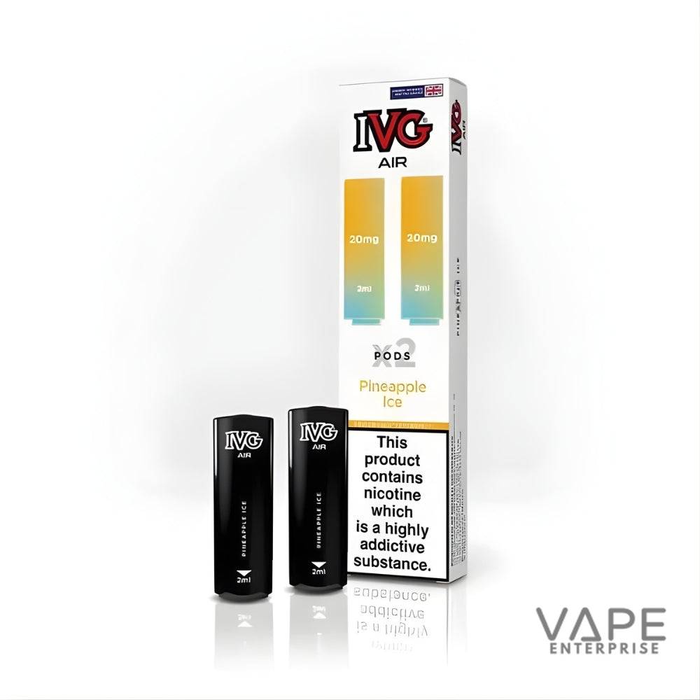 IVG Air Pineapple Ice vape pods with 20mg nicotine, black pods and white packaging