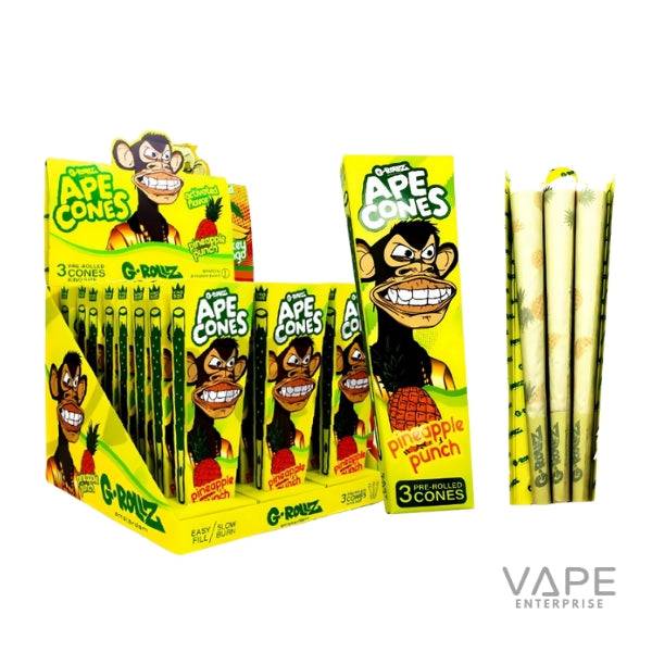 Display of Ape Cones Pineapple Punch pre-rolled cones with cartoon ape and pineapple packaging