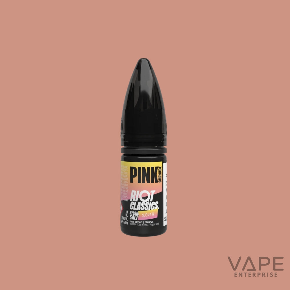 Vape device with a colorful label on a brown background