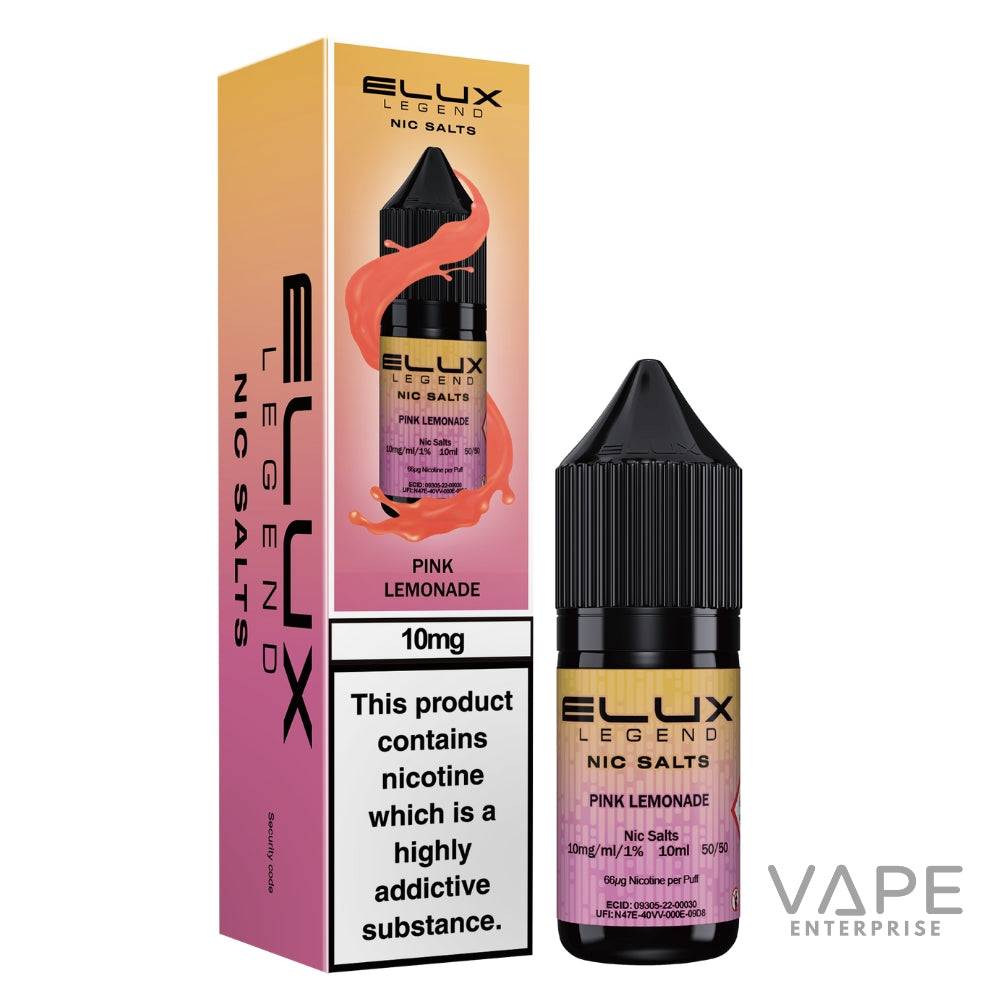 Ellux Legend Nic Salts Pink Lemonade vape juice packaging on a white background