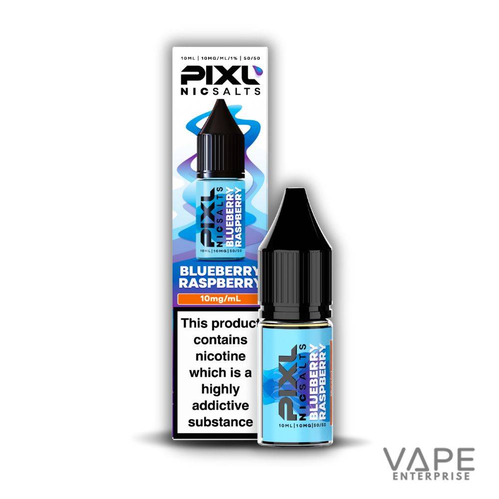 Pixl Nic Salts Blueberry Raspberry 10ml nicotine vape juice bottle and packaging with warning label