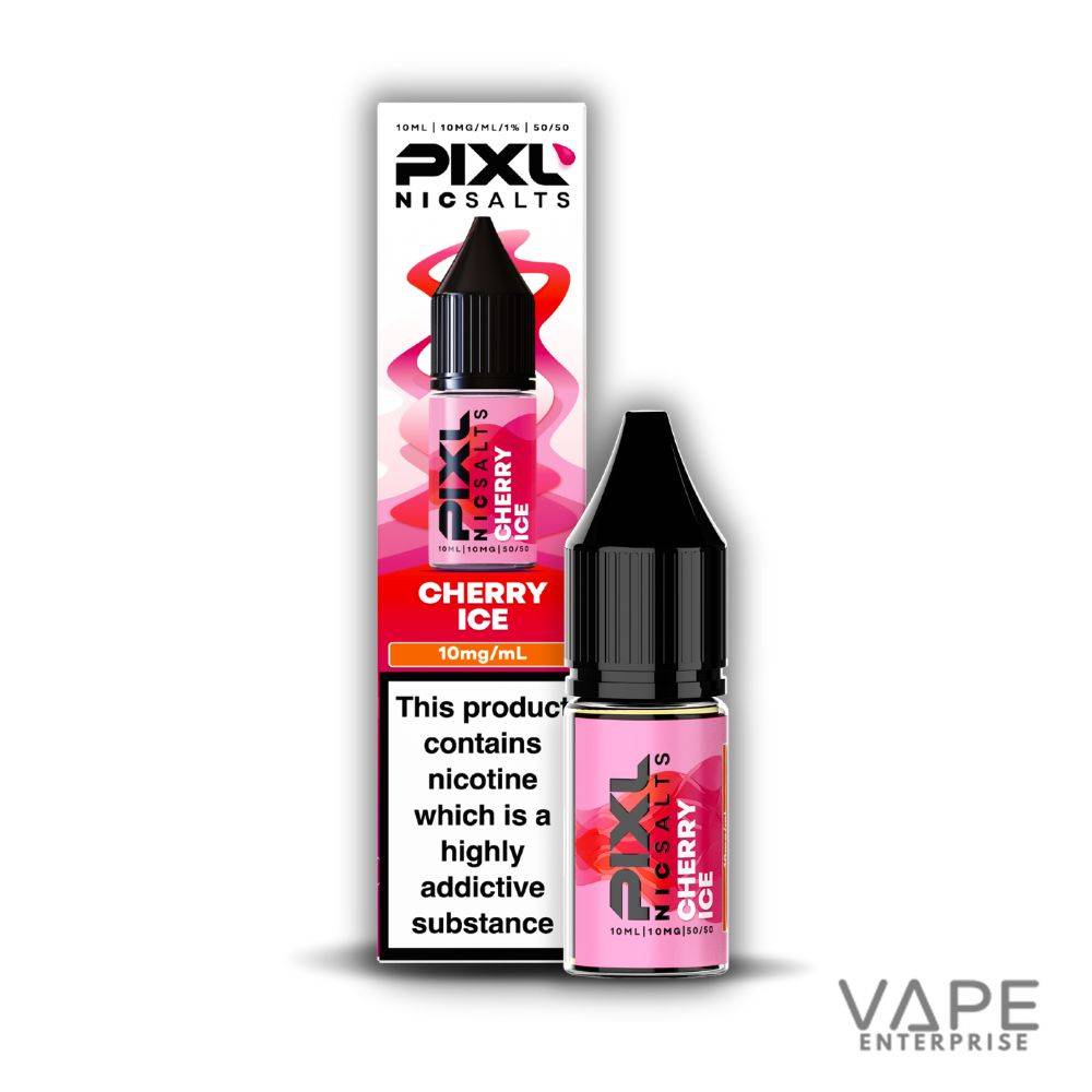Pixl Nic Salts Cherry Ice 10ml nicotine e-liquid bottle and packaging with warning label
