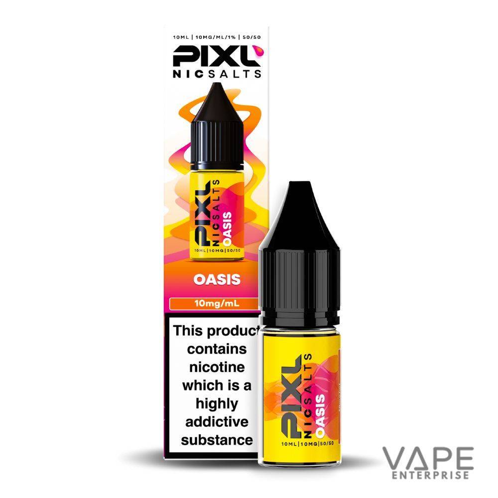Pixl Nic Salts Oasis 10ml nicotine salt e-liquid bottle with 10mg/mL strength and warning label