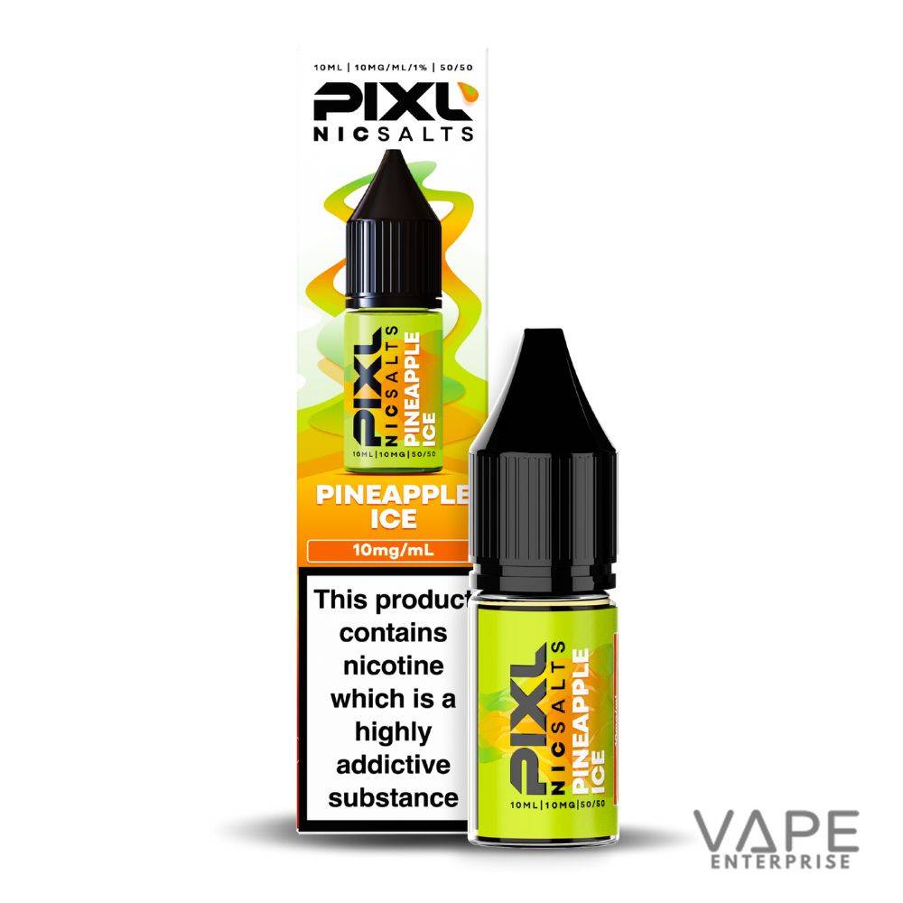 Pixl Nic Salts Pineapple Ice 10ml vape nicotine salt e-liquid with black cap and yellow-green label