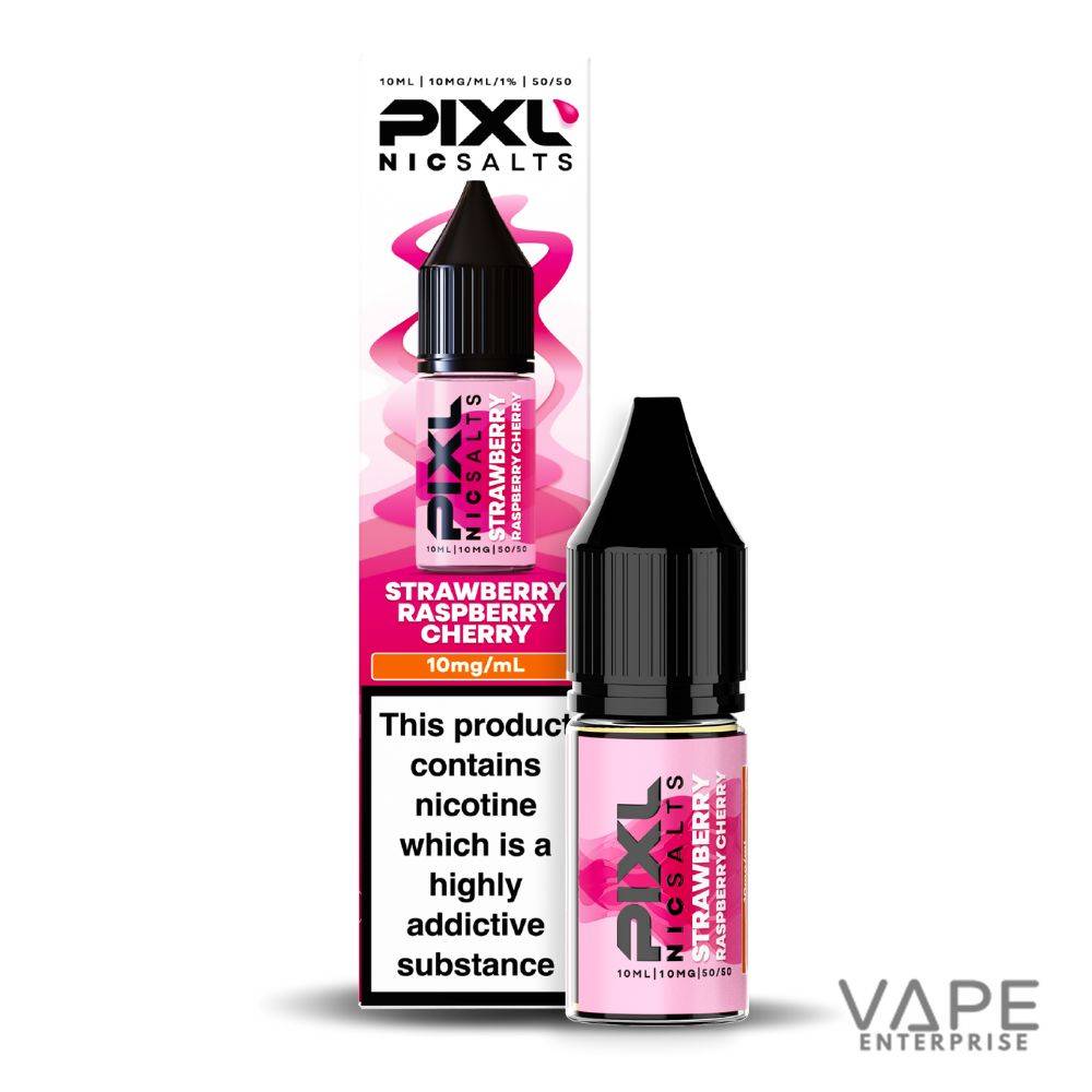 Pixl Nic Salts strawberry raspberry cherry flavored 10ml e-liquid bottle with packaging