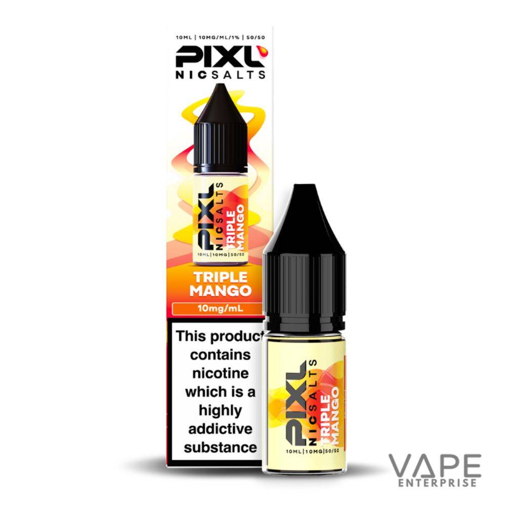 Pixl Nic Salts Triple Mango 10ml nicotine vape juice bottle and box with warning label