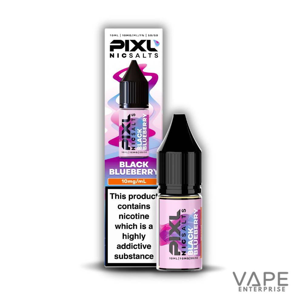 Pixl Nic Salts Black Blueberry 10ml vape nicotine salt bottle with packaging and warning label