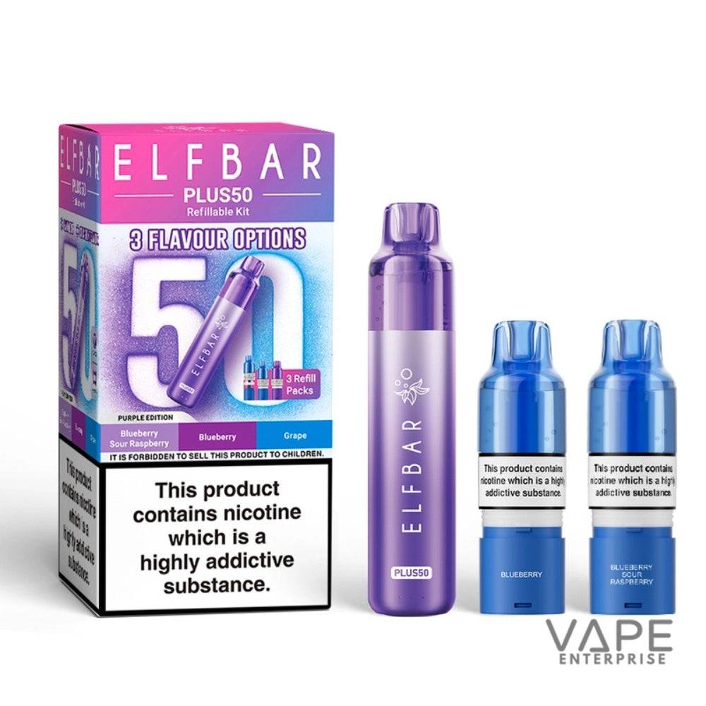 Elf Bar Plus50 vape device and packaging on a white background
PurpleEdition