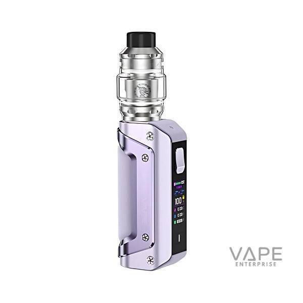 Purple GeekVape Aegis Solo 3 vape kit with clear glass tank and digital display
