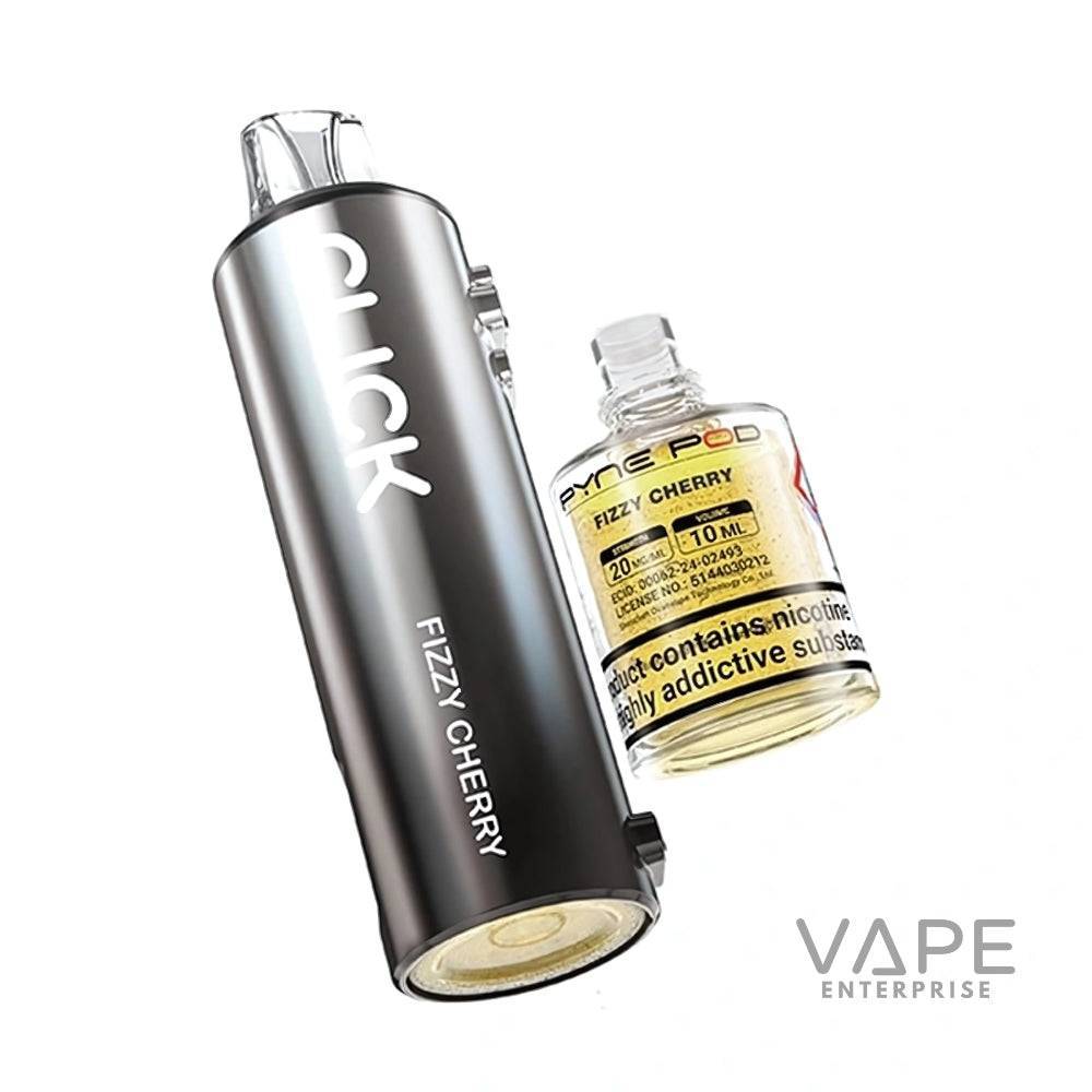 Black Pyne Pod Click vape device and Fizzy Cherry prefilled nicotine pod with Vape Enterprise logo