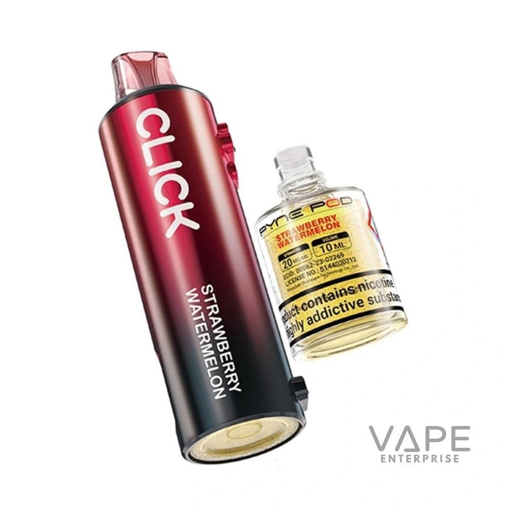 Pyne Pod Click prefilled vape pod in strawberry watermelon flavor with refill bottle