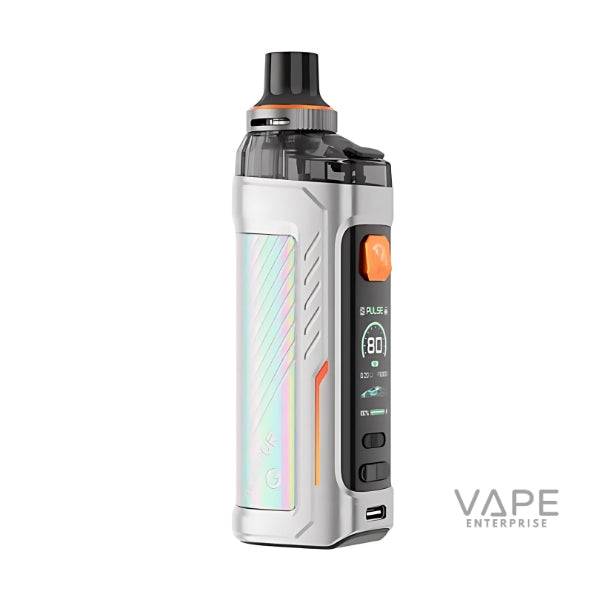Silver Vaporesso Armour G vape kit with digital display and orange fire button on white background
