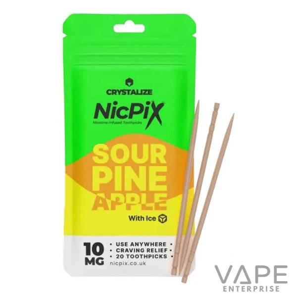 NicPix Crystallize sour pineapple nicotine-infused toothpicks with ice flavor in green and yellow pack
