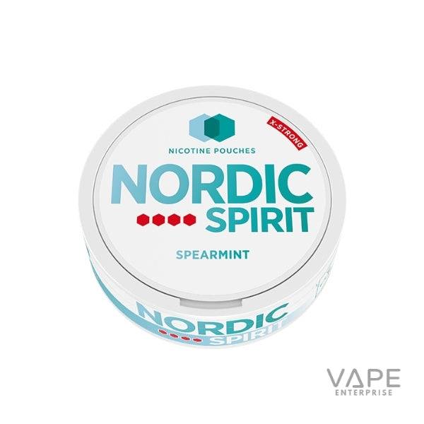 Nordic Spirit nicotine pouches container with spearmint flavor and extra strong label