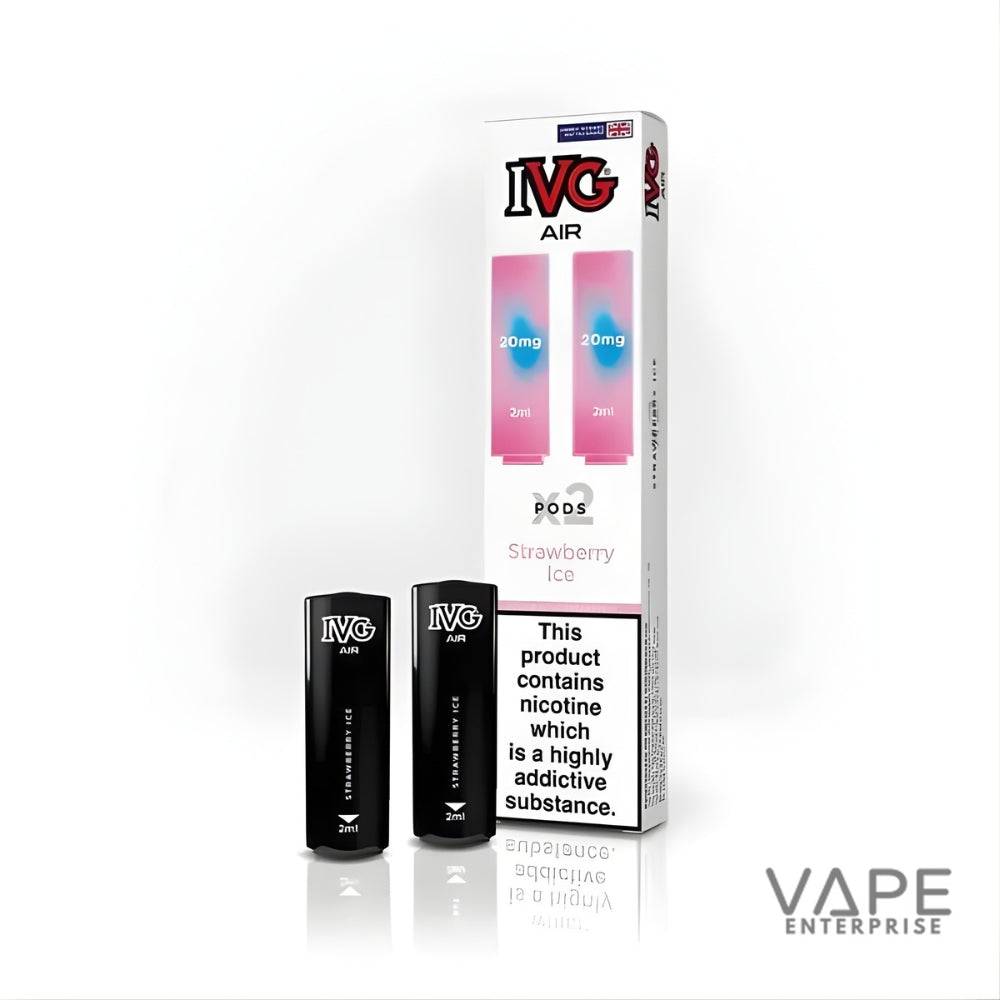 IVG Air Strawberry Ice vape pods with 20mg nicotine, two black pods and white packaging