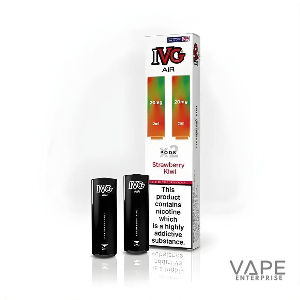 IVG Air Strawberry Kiwi vape pods with 20mg nicotine and 2ml capacity, nicotine warning on box
