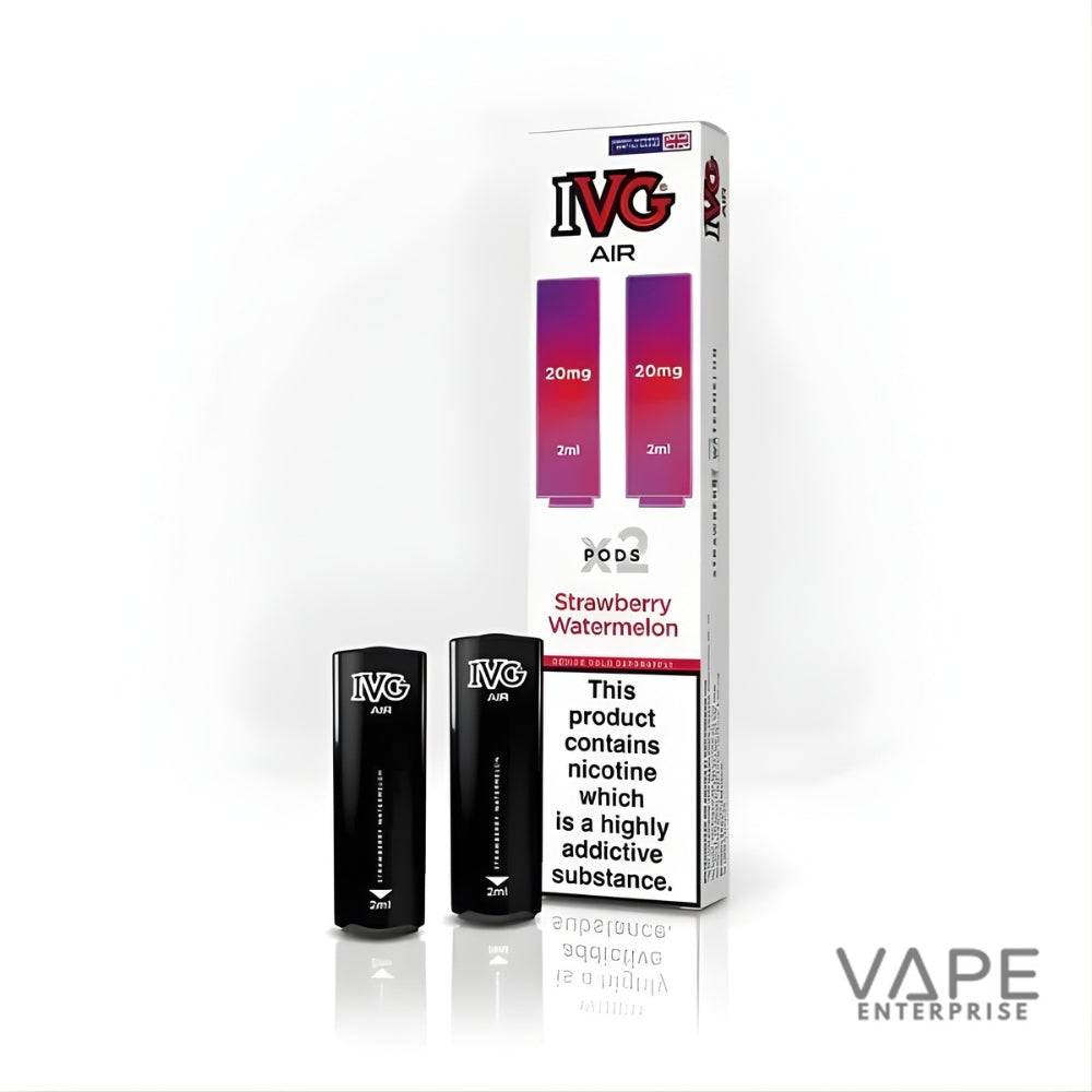 IVG Air Strawberry Watermelon vape pods 20mg nicotine, 2ml, with nicotine addiction warning