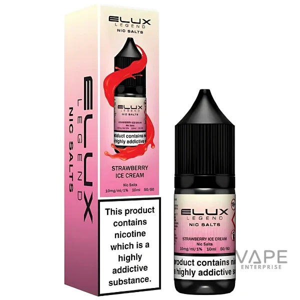 Elux Legend Nic Salts Strawberry Ice Cream vape liquid 10ml bottle and packaging