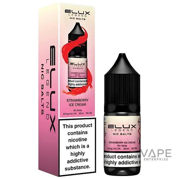 Elux Legend Nic Salts Strawberry Ice Cream vape liquid 10ml bottle and packaging