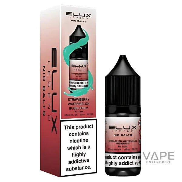 Elux Legend Nic Salts Strawberry Watermelon Bubblegum vape liquid with packaging, 10ml bottle